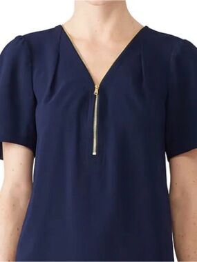 Libian Navy Top with Gold Zip V-Neck